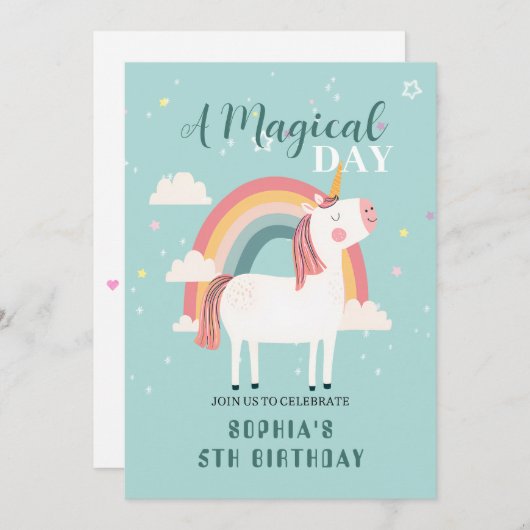 Rainbow Unicorn Einladung (Vorne/Hinten)