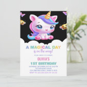 Rainbow Unicorn Einladung zum Geburtstag (Stehend Vorderseite)