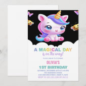 Rainbow Unicorn Einladung zum Geburtstag (Vorne/Hinten)