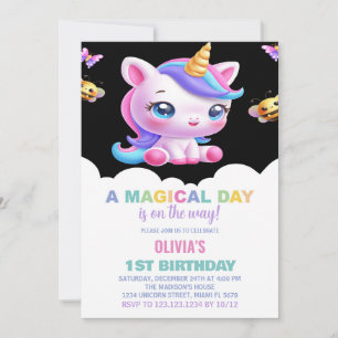 Rainbow Unicorn Einladung zum Geburtstag