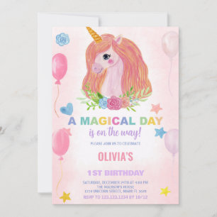 Rainbow Unicorn Einladung zum Geburtstag