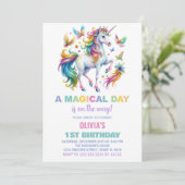 Rainbow Unicorn Einladung zum Geburtstag (Stehend Vorderseite)