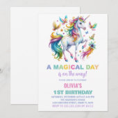 Rainbow Unicorn Einladung zum Geburtstag (Vorne/Hinten)