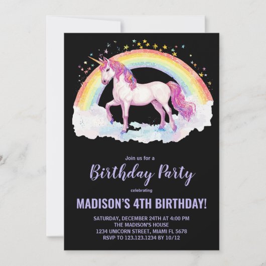 Rainbow Unicorn Einladung zum Geburtstag (Vorderseite)