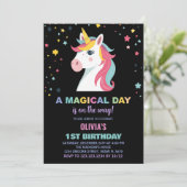 Rainbow Unicorn Einladung zum Geburtstag (Stehend Vorderseite)