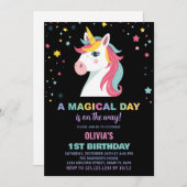 Rainbow Unicorn Einladung zum Geburtstag (Vorne/Hinten)
