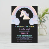 Rainbow Unicorn Einladung zum Geburtstag (Stehend Vorderseite)
