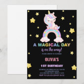 Rainbow Unicorn Einladung zum Geburtstag (Vorne/Hinten)