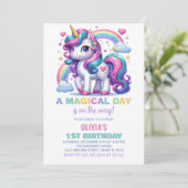 Rainbow Unicorn Einladung zum Geburtstag (Stehend Vorderseite)