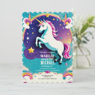 Rainbow Unicorn Einladung zum Geburtstag - Magisch