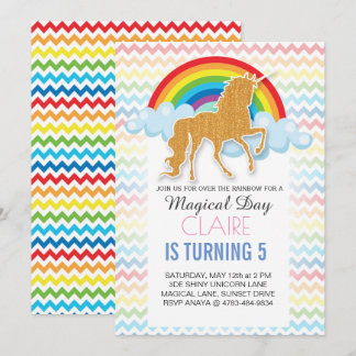 Rainbow Unicorn Einladungen zur Geburtstagsparty