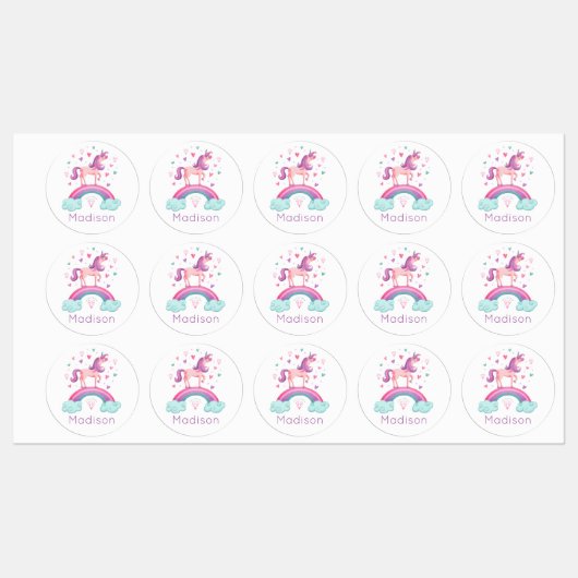 Rainbow Unicorn Etiketten (Blatt)
