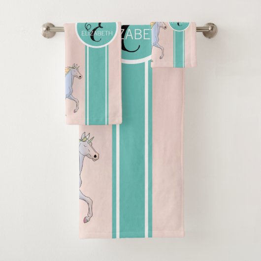 Rainbow Unicorn, farbenfrohe Sterne Monogramm Badhandtuch Set (Insitu)