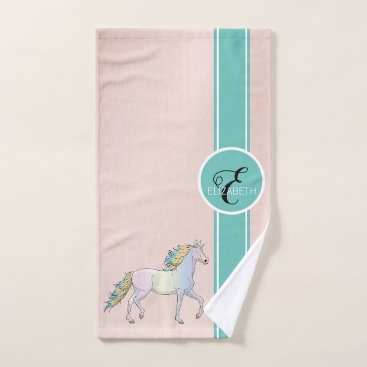 Rainbow Unicorn, farbenfrohe Sterne Monogramm Badhandtuch Set (Handtuch)