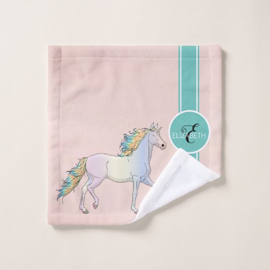 Rainbow Unicorn, farbenfrohe Sterne Monogramm Badhandtuch Set (Waschlappen)