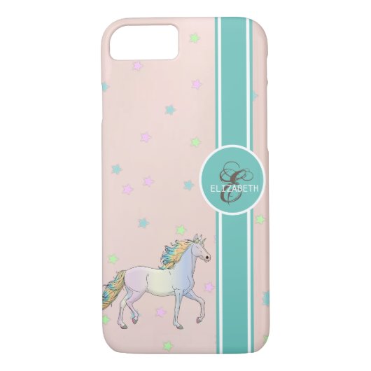 Rainbow Unicorn, farbenfrohe Sterne Monogramm Case-Mate iPhone Hülle (Rückseite)
