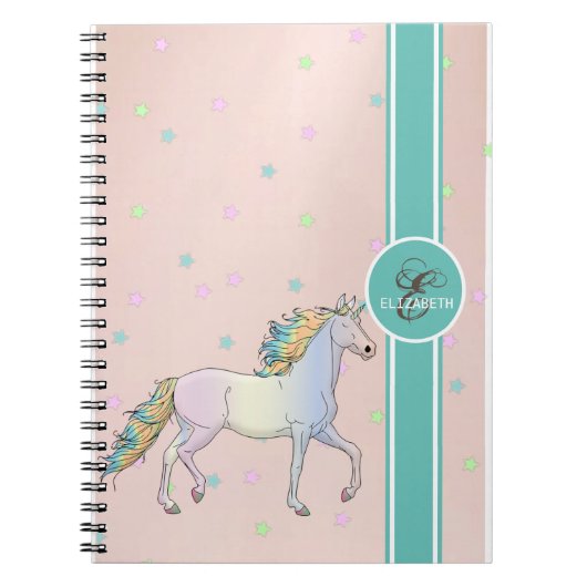 Rainbow Unicorn, farbenfrohe Sterne Monogramm Notizblock (Vorderseite)