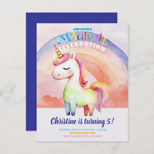 Rainbow Unicorn-Flachkarte (Vorne/Hinten)