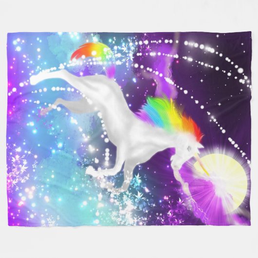 Rainbow Unicorn Fleecedecke (Vorderseite (Horizontal))