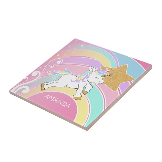 Rainbow Unicorn Fliese (Seite)