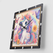 Rainbow Unicorn Floral Child Quadratische Wanduhr (Winkel)