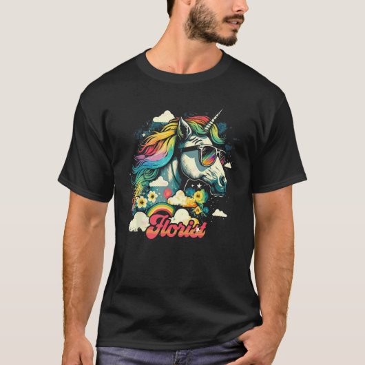 Rainbow Unicorn Florist Floral T-Shirt (Vorderseite)