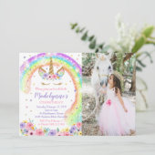 Rainbow Unicorn Foto Einladung Foto Regenbogen (Stehend Vorderseite)