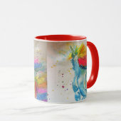 Rainbow Unicorn Frohe Weihnachtsmalerei Tasse (VorderseiteRechts)