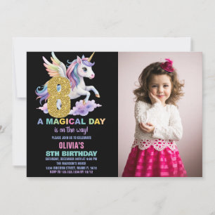 Rainbow Unicorn Geburtstag Einladung mit Foto