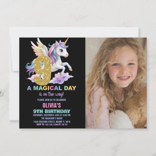 Rainbow Unicorn Geburtstag Einladung mit Foto