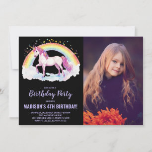 Rainbow Unicorn Geburtstag Einladung mit Foto