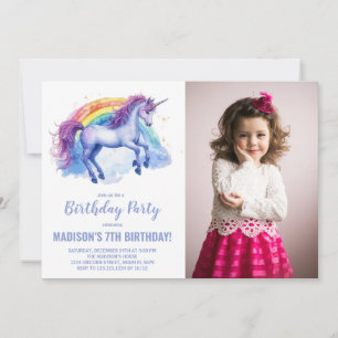Rainbow Unicorn Geburtstag Einladung mit Foto