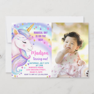 Rainbow Unicorn Geburtstag Einladung mit Foto