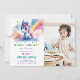 Rainbow Unicorn Geburtstag Einladung mit Foto