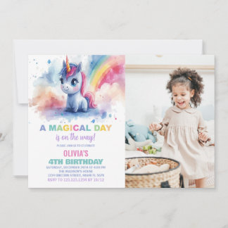 Rainbow Unicorn Geburtstag Einladung mit Foto
