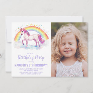 Rainbow Unicorn Geburtstag Einladung mit Foto