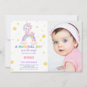 Rainbow Unicorn Geburtstag Einladung mit Foto