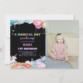 Rainbow Unicorn Geburtstag Einladung mit Foto