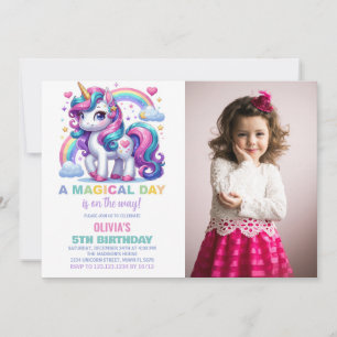 Rainbow Unicorn Geburtstag Einladung mit Foto