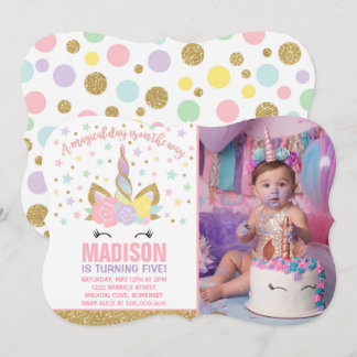 Rainbow Unicorn Geburtstag Einladung Pink Gold