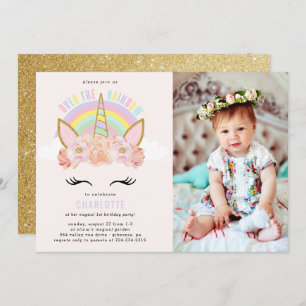 Rainbow Unicorn Geburtstag Einladung Pink Gold