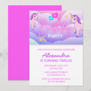Rainbow Unicorn Geburtstag Einladungen 12. Rosa