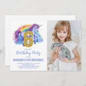 Rainbow Unicorn Geburtstag Einladungen Foto (Vorne/Hinten)