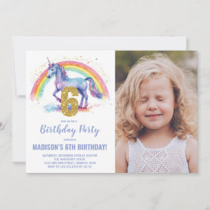 Rainbow Unicorn Geburtstag Einladungen Foto