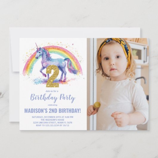 Rainbow Unicorn Geburtstag Einladungen Foto (Vorderseite)