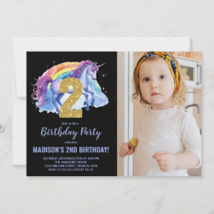 Rainbow Unicorn Geburtstag Einladungen Foto