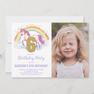 Rainbow Unicorn Geburtstag Einladungen Foto