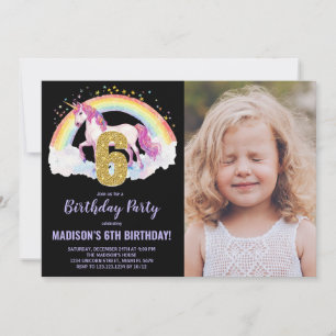 Rainbow Unicorn Geburtstag Einladungen Foto