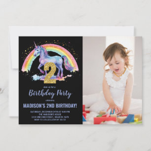 Rainbow Unicorn Geburtstag Einladungen Foto