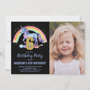 Rainbow Unicorn Geburtstag Einladungen Foto